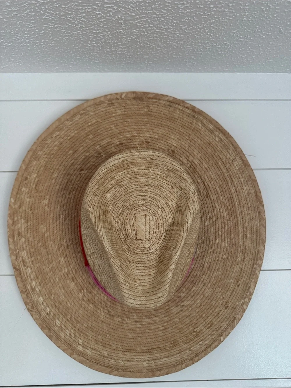 Natural Straw Sun Hat with Red and Pink Scalloped Band
